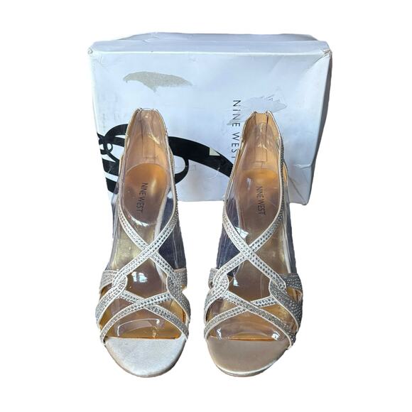 NWB Nine West Asvelia Satin Dressy Mid Heel Evening Sandal Ivory Women’s 10M - Picture 1 of 5